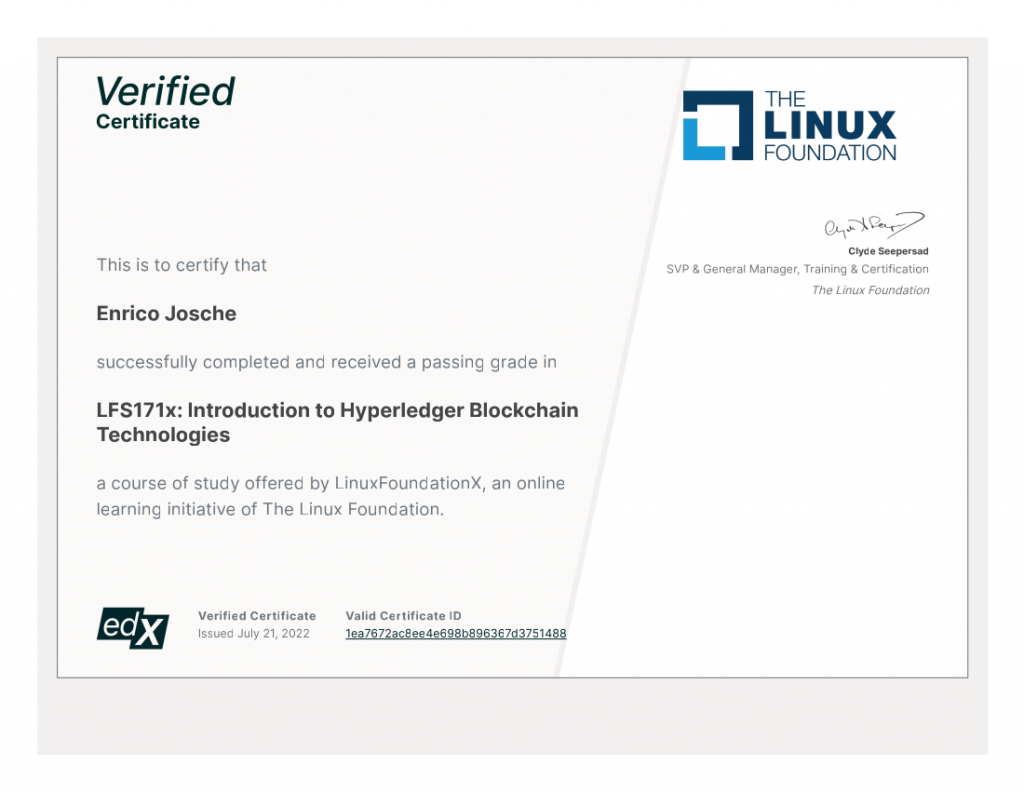 Linux Foundation LFS171x Certificate